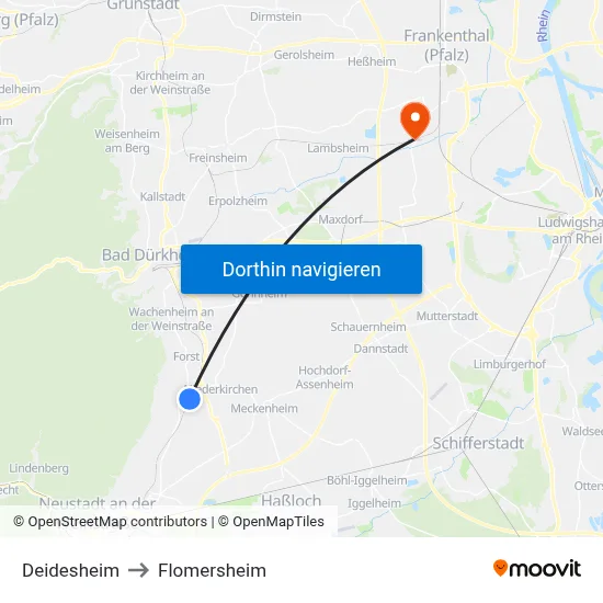 Deidesheim to Flomersheim map