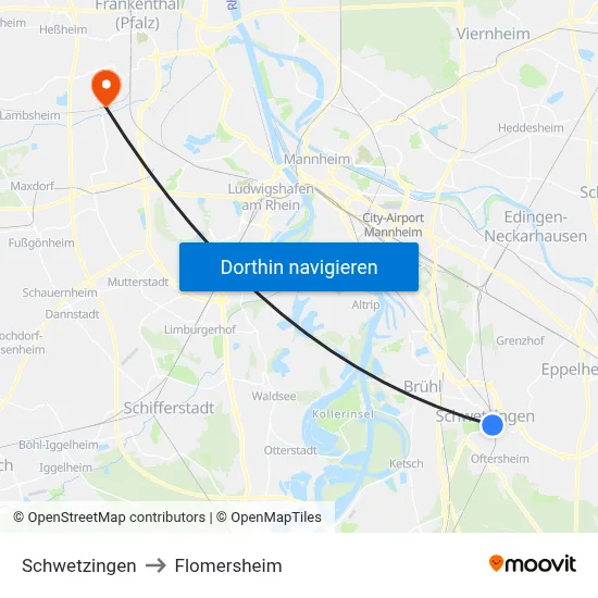 Schwetzingen to Flomersheim map