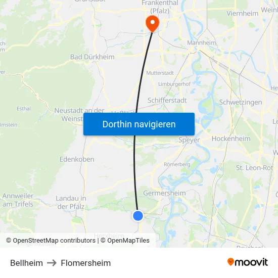 Bellheim to Flomersheim map