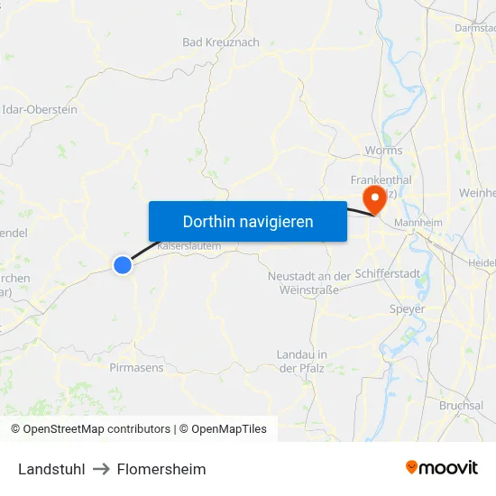 Landstuhl to Flomersheim map