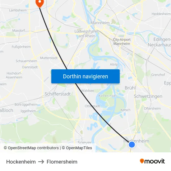 Hockenheim to Flomersheim map