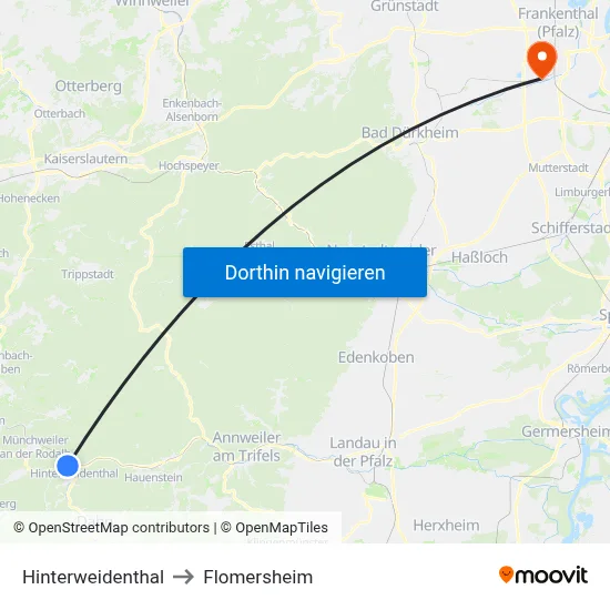 Hinterweidenthal to Flomersheim map