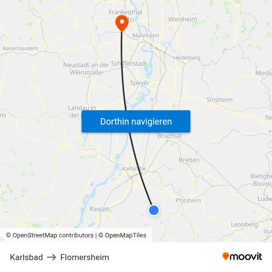 Karlsbad to Flomersheim map