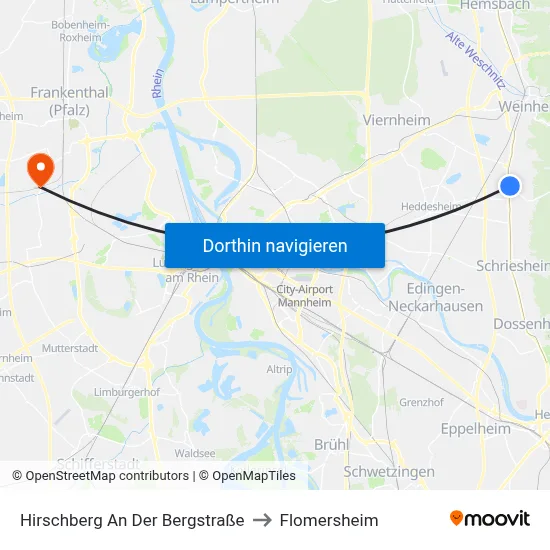 Hirschberg An Der Bergstraße to Flomersheim map