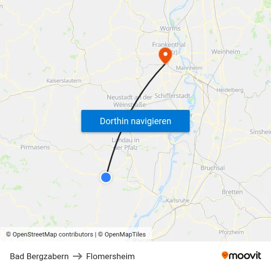 Bad Bergzabern to Flomersheim map