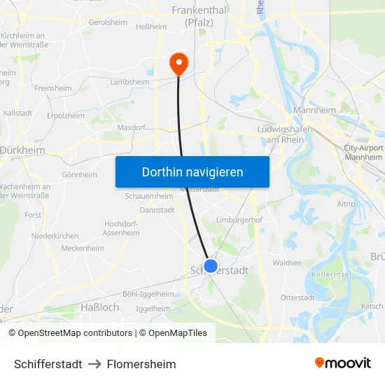 Schifferstadt to Flomersheim map