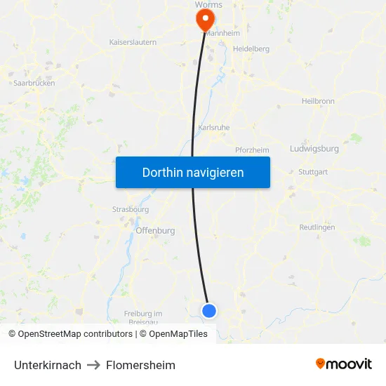 Unterkirnach to Flomersheim map