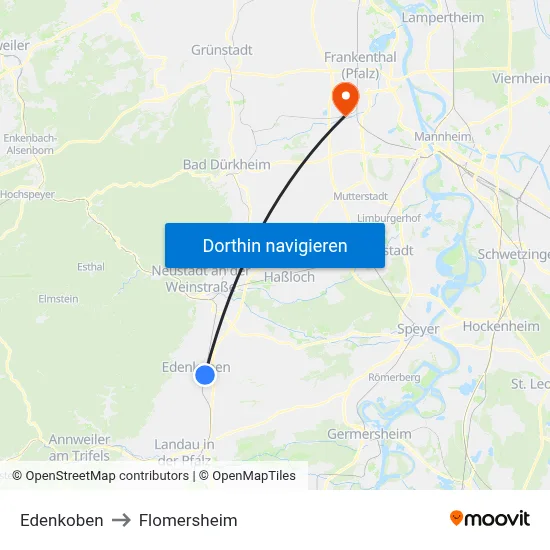 Edenkoben to Flomersheim map