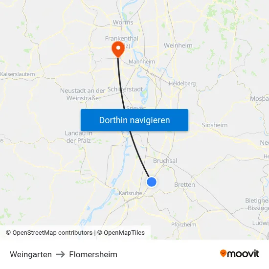 Weingarten to Flomersheim map