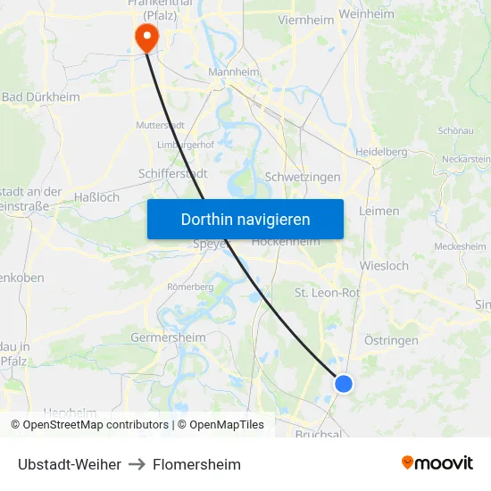Ubstadt-Weiher to Flomersheim map