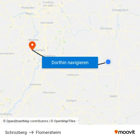 Schrozberg to Flomersheim map
