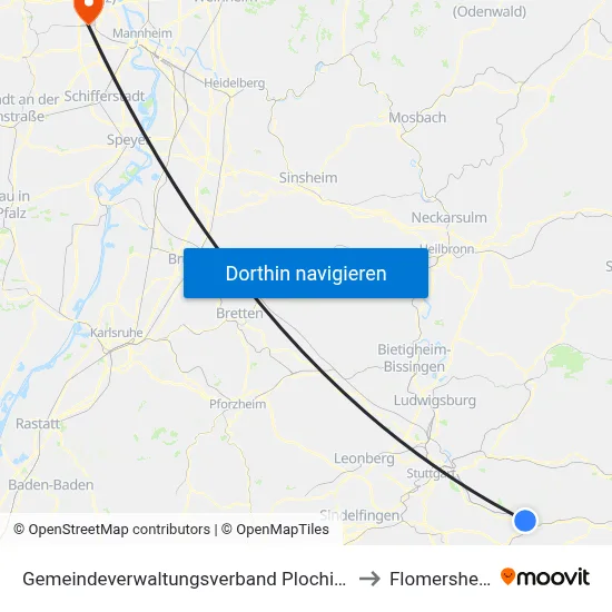 Gemeindeverwaltungsverband Plochingen to Flomersheim map