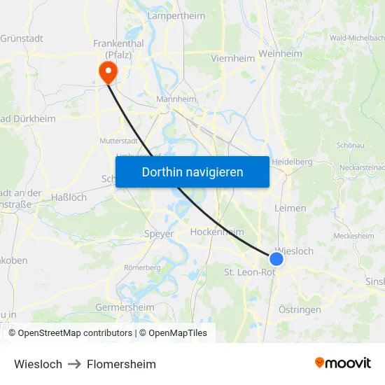 Wiesloch to Flomersheim map