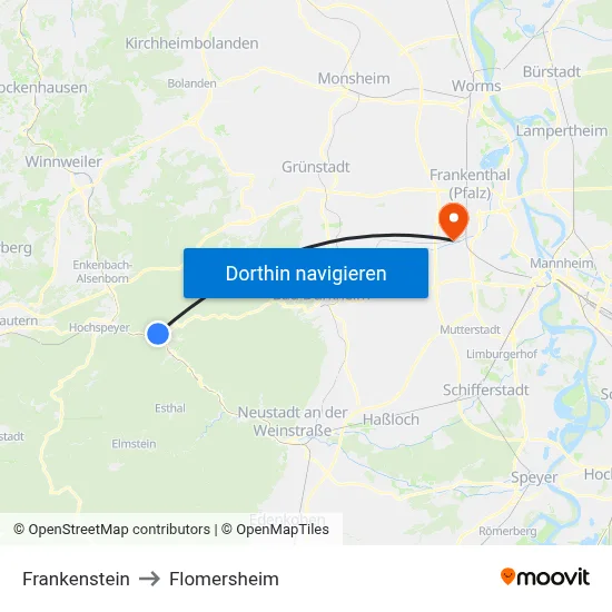 Frankenstein to Flomersheim map