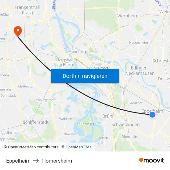 Eppelheim to Flomersheim map