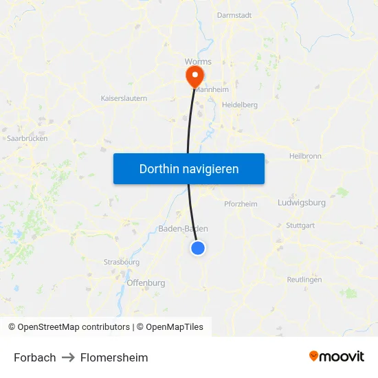 Forbach to Flomersheim map