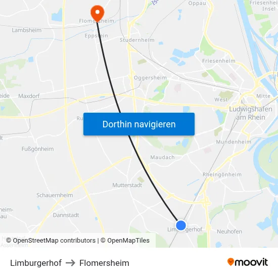 Limburgerhof to Flomersheim map