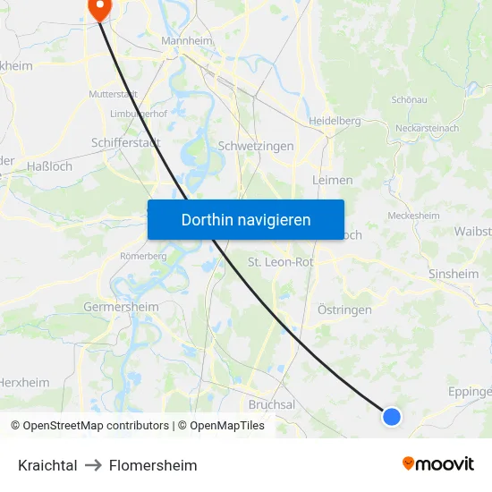 Kraichtal to Flomersheim map