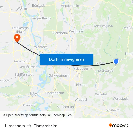 Hirschhorn to Flomersheim map