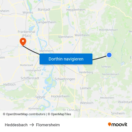 Heddesbach to Flomersheim map