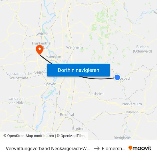 Verwaltungsverband Neckargerach-Waldbrunn to Flomersheim map