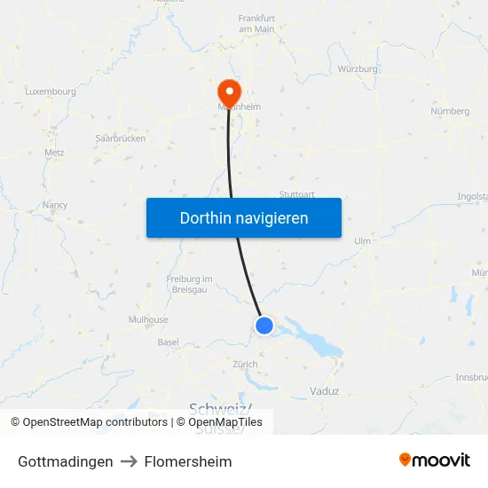 Gottmadingen to Flomersheim map