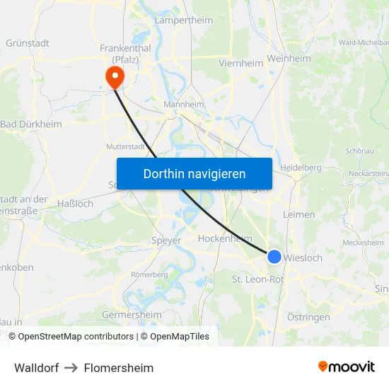 Walldorf to Flomersheim map