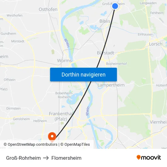 Groß-Rohrheim to Flomersheim map