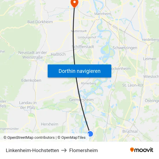Linkenheim-Hochstetten to Flomersheim map