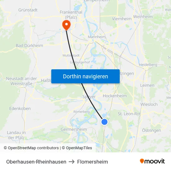 Oberhausen-Rheinhausen to Flomersheim map