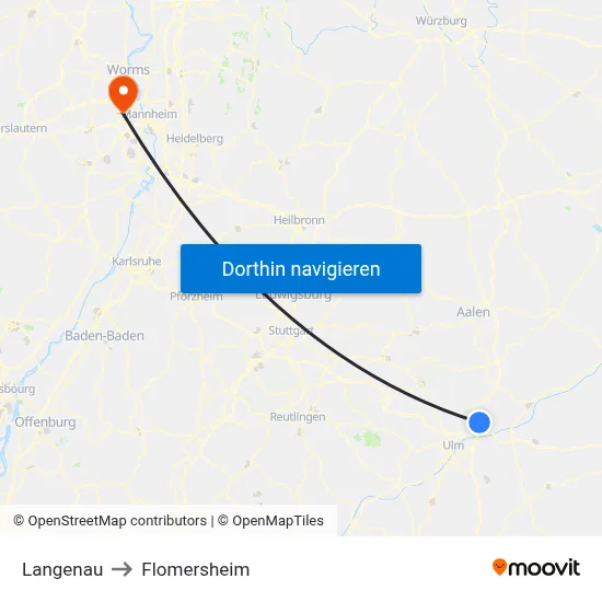 Langenau to Flomersheim map