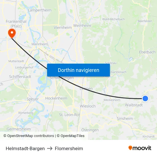 Helmstadt-Bargen to Flomersheim map