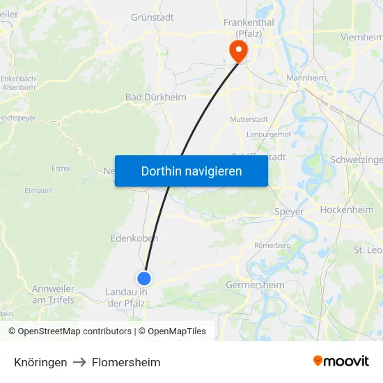 Knöringen to Flomersheim map