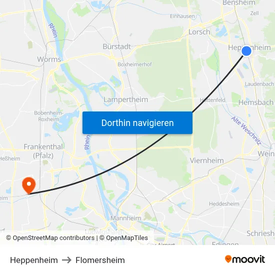 Heppenheim to Flomersheim map