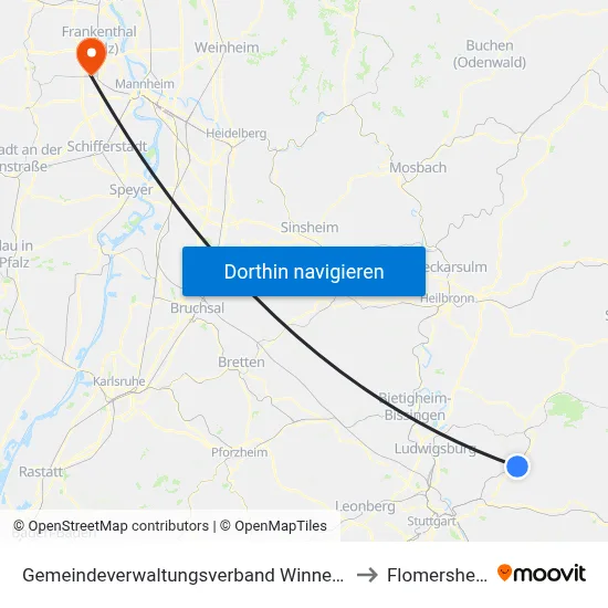 Gemeindeverwaltungsverband Winnenden to Flomersheim map