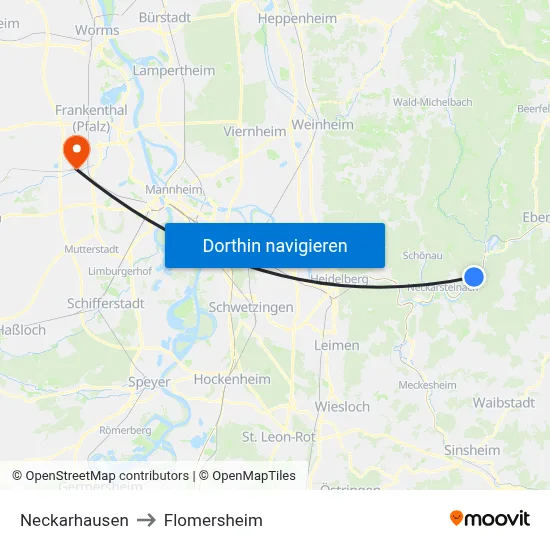 Neckarhausen to Flomersheim map