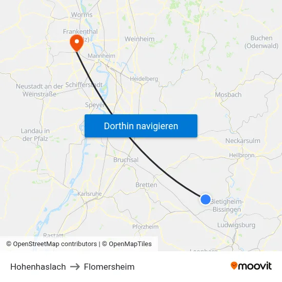 Hohenhaslach to Flomersheim map