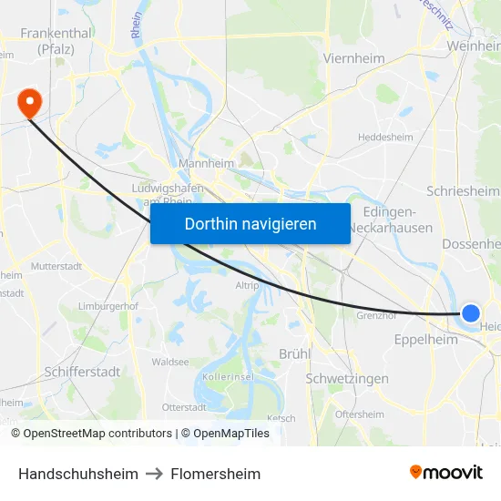 Handschuhsheim to Flomersheim map