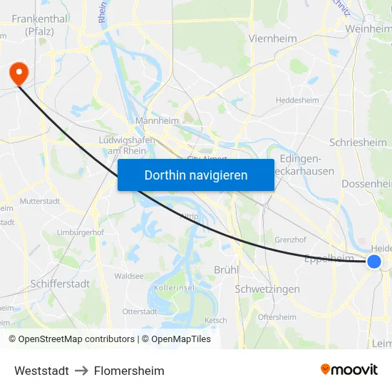 Weststadt to Flomersheim map