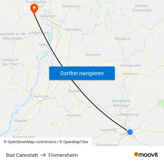 Bad Cannstatt to Flomersheim map