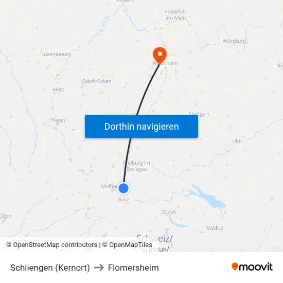 Schliengen (Kernort) to Flomersheim map