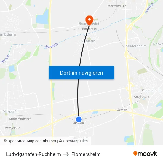 Ludwigshafen-Ruchheim to Flomersheim map