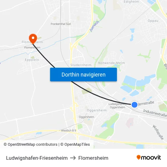 Ludwigshafen-Friesenheim to Flomersheim map