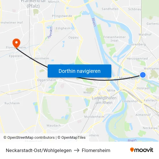 Neckarstadt-Ost/Wohlgelegen to Flomersheim map