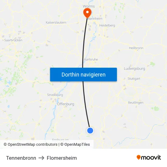 Tennenbronn to Flomersheim map