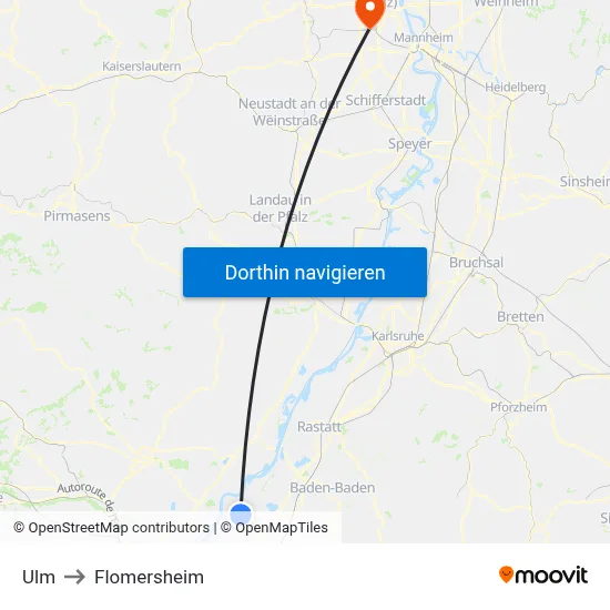Ulm to Flomersheim map