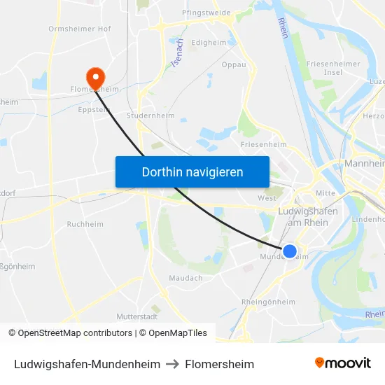 Ludwigshafen-Mundenheim to Flomersheim map