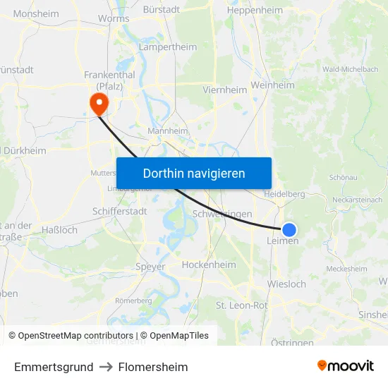 Emmertsgrund to Flomersheim map