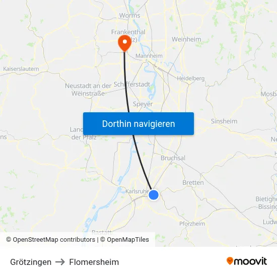 Grötzingen to Flomersheim map