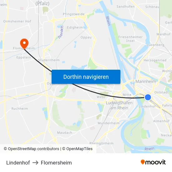 Lindenhof to Flomersheim map